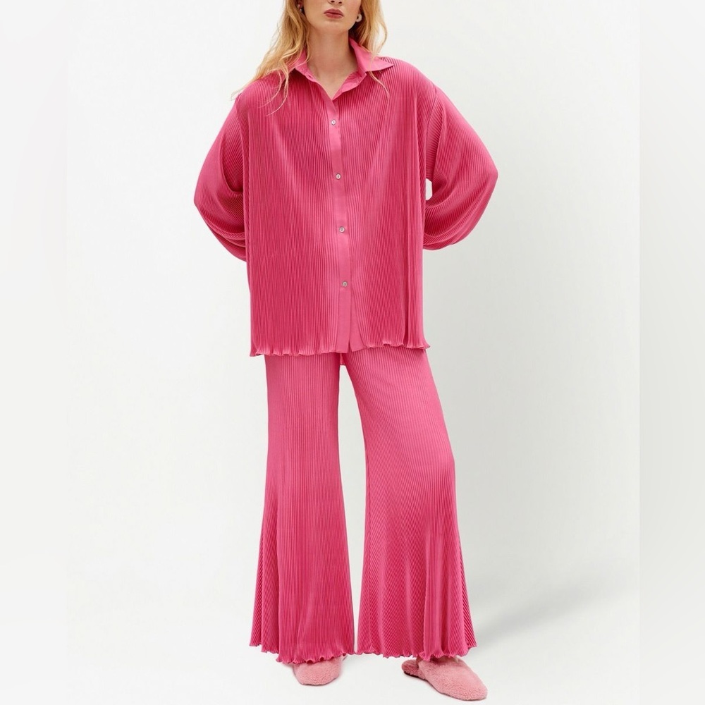 Sleeper Pink Origami Pleated Wide-Leg Pajama Set L